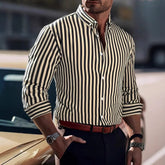 Ins Stripe Printed Long Sleeve Shirt Men Fashion Casual Lapel Button Top Clothing - Swefashionstore