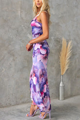 Flowers Print One-shoulder Dress Womens Clothing - Swefashionstore