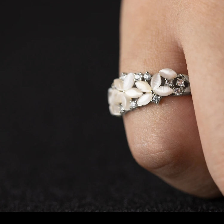 Floral Wedding Ring Band for Women in 18K, 14K Gold & S925 Silver with Diamond - Swefashionstore