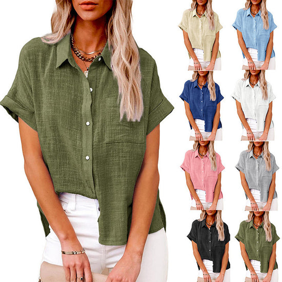 Summer Lapel Short Sleeve Shirt With Pockets - Swefashionstore
