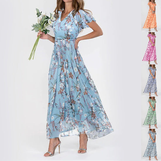 Flowers Print Short Sleeve Summer Fashion Dress - Swefashionstore
