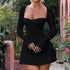 Y2K  Lace Long Sleeve Dress Fashion Sexy Corset Backless Lace Up Short Dresses Womens Clothing - Swefashionstore