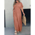 Fashion Bat-sleeved V-neck Slit Dress Summer Short Sleeve Elastic Waist Long Dresses Womens Clothing - Swefashionstore