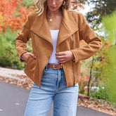 Fashion Casual Short Motorcycle Suede Jacket - Swefashionstore