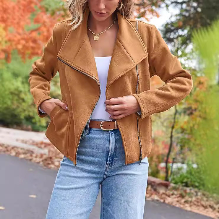 Fashion Casual Short Motorcycle Suede Jacket - Swefashionstore