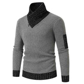 Independent Station Casual Slim Knit Pullover Sweater for Men with Scarf Collar Long Sleeves