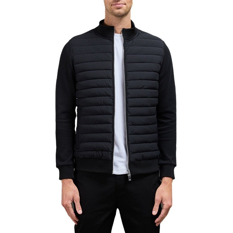 Lightweight Stand Collar Coat For Men Fashion Stitching Knitted Jacket Winter Outwear - Swefashionstore