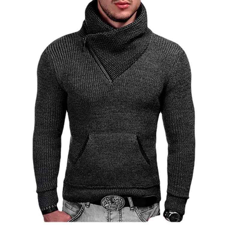 Fashion Slim Fit Knit Coat with High Neck and Pockets