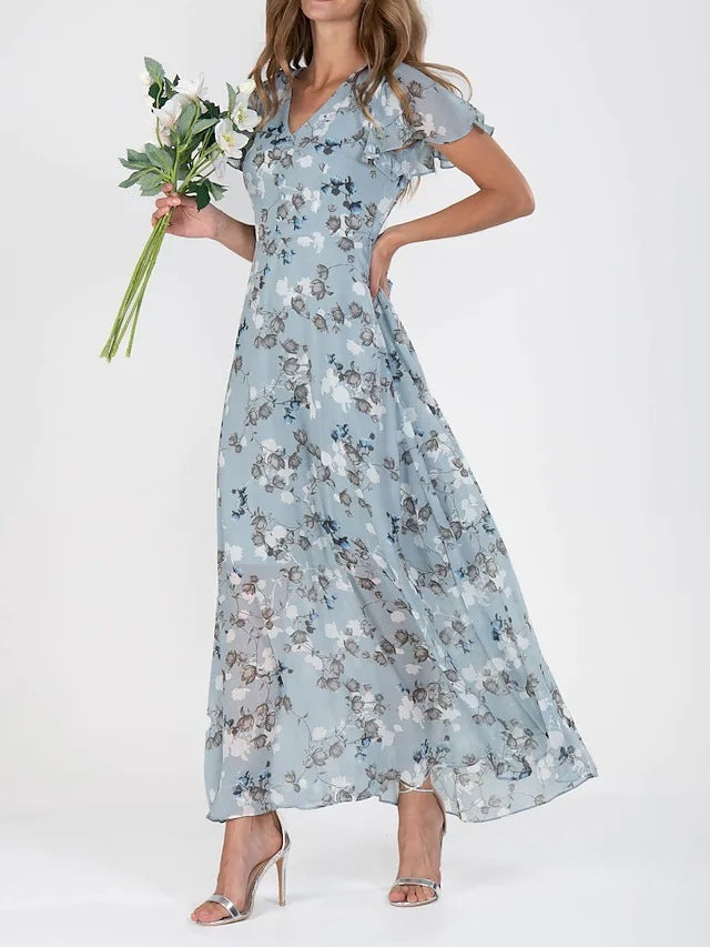 Flowers Print Short Sleeve Summer Fashion Dress - Swefashionstore
