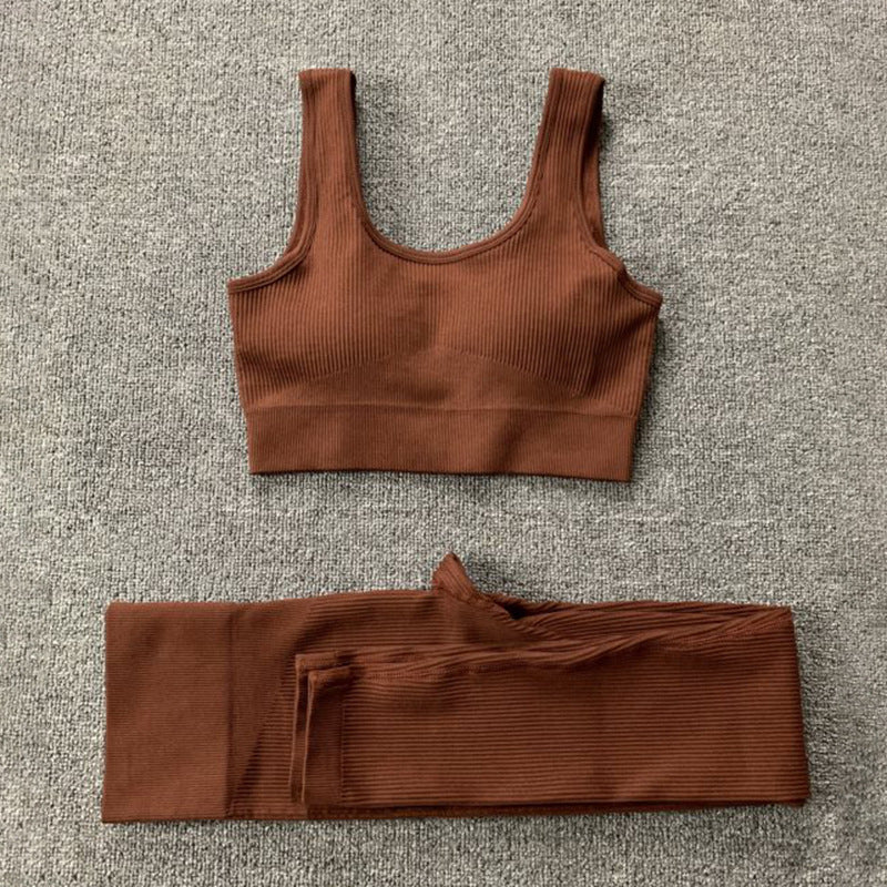 2pcs Thread Yoga SUIT Seamless Bra Lifting High Waist Leggings SET
