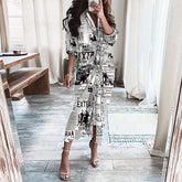 NEW European Print Long-Sleeved LACE-UP Single-Breasted SHIRT Dress - Swefashionstore