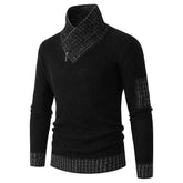 Independent Station Casual Slim Knit Pullover Sweater for Men with Scarf Collar Long Sleeves