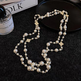 Retro Multi-layer Pearls Necklace Fashion Long Sweater Chain Versatile Accessories For Women - Swefashionstore