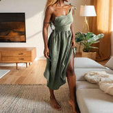 Summer V-neck Dress - High Waist Long Dress for Effortless Style - Swefashionstore