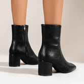 Chunky Heel Pointed Toe Boots with Side Zipper - Fashion Mid-Calf Boots for Women