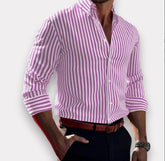 Ins Stripe Printed Long Sleeve Shirt Men Fashion Casual Lapel Button Top Clothing - Swefashionstore