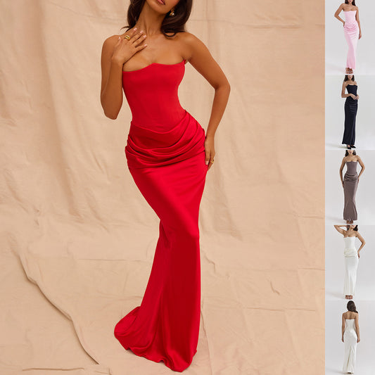 Unique Design Slim Mid-Waist Tube Top Long Dress