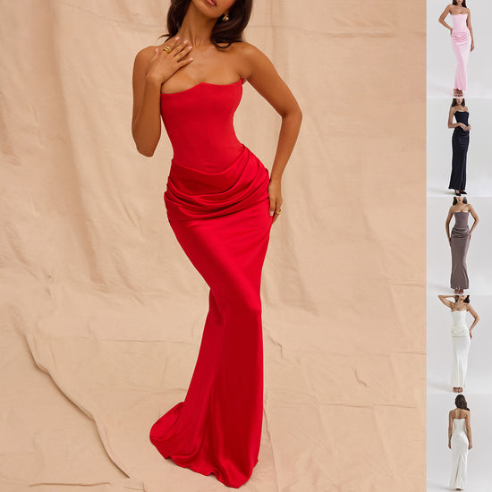 Unique Design Slim Mid-Waist Tube Top Long Dress - Swefashionstore