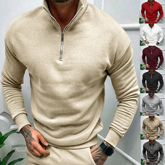 Solid Color Zipper Sweatshirt Men&