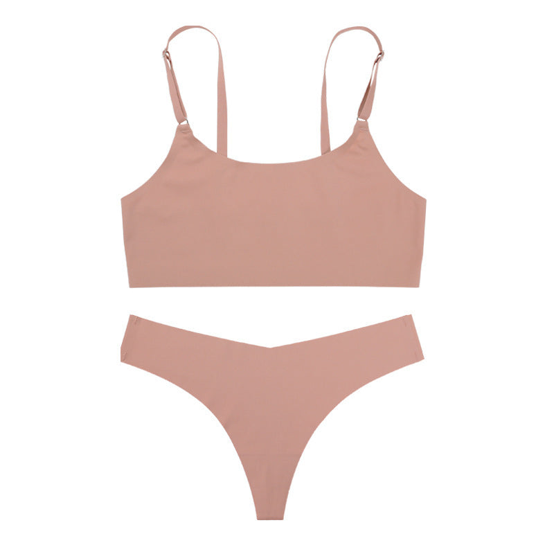 Women Seamless Bra Set Thong Low Waist Panties Wire Free Bra Female Underwear Set - Swefashionstore