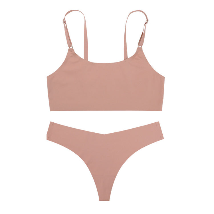 Women Seamless Bra Set Thong Low Waist Panties Wire Free Bra Female Underwear Set - Swefashionstore