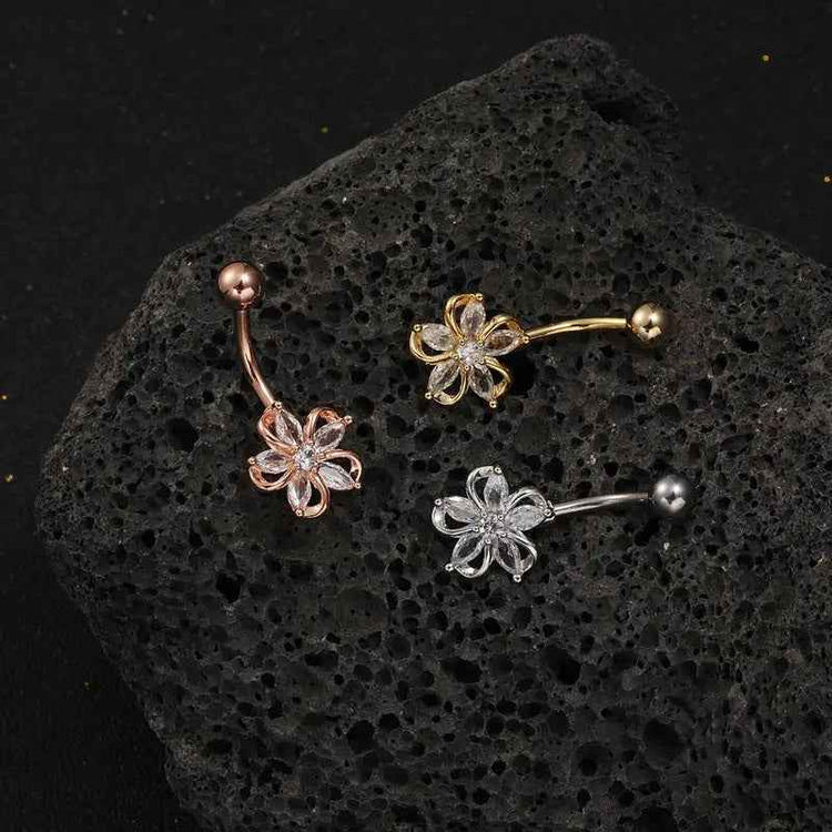 Popular Light Luxury Zircon Flower Navel Stud