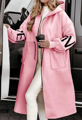 Hooded Windbreaker Long Jacket With Pockets And Drawstring Design Solid Color Knit-Sleeved Trench Coat For Women Clothing Fall Winter - Swefashionstore