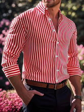 Ins Stripe Printed Long Sleeve Shirt Men Fashion Casual Lapel Button Top Clothing - Swefashionstore