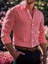 Ins Stripe Printed Long Sleeve Shirt Men Fashion Casual Lapel Button Top Clothing - Swefashionstore