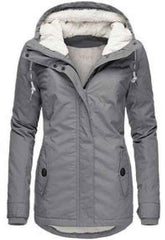 Winter Hooded Jacket for Women - Solid Color Fleece Zip-up with Pockets