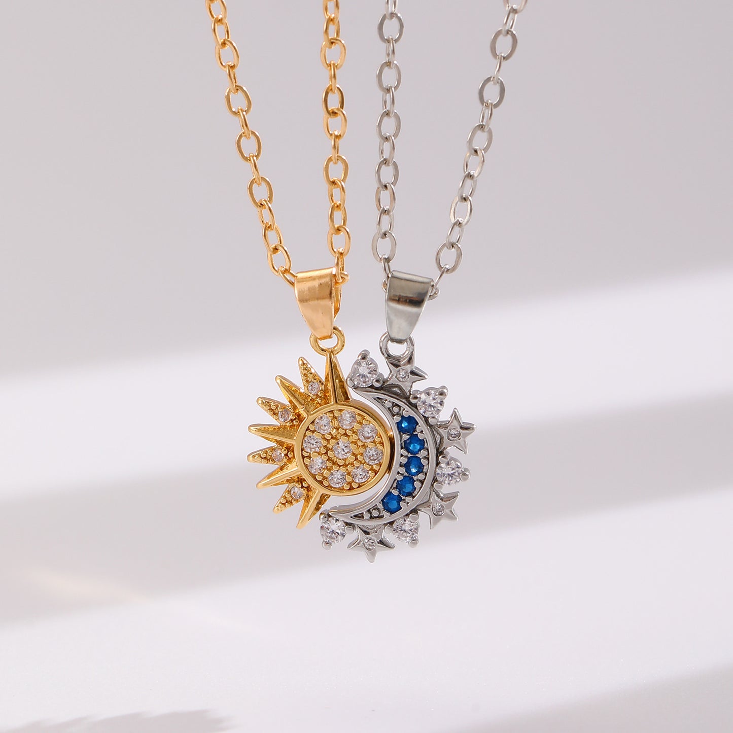 2pcs Necklace Sun And Moon Magnetic Pendant