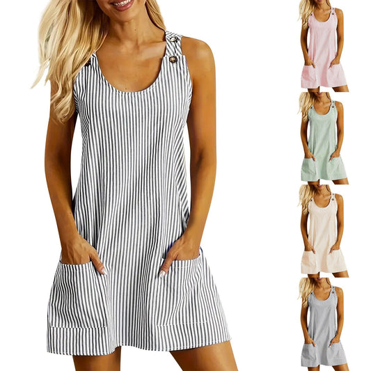 Sommermode U-Ausschnitt Ärmelloses Lässiges Gerades Schlankheits-Minikleid
