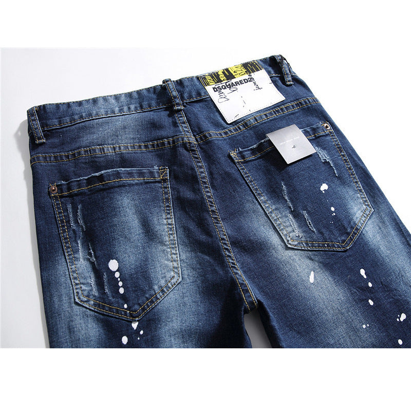 DENIM jeans famous D2 zipper blue hole Pencil Pants