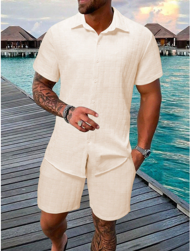 Summer Jacquard Black And White Solid Color Suit - Swefashionstore