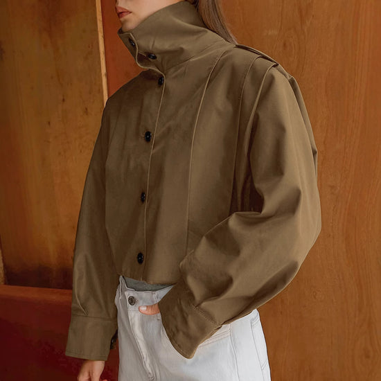 Khaki Lapel Simple Single-breasted Coat - Swefashionstore