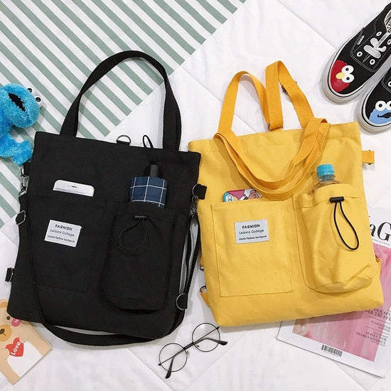 Harajuku Canvas Handbag With Pockets - Swefashionstore