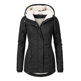 Winter Hooded Jacket for Women - Solid Color Fleece Zip-up with Pockets