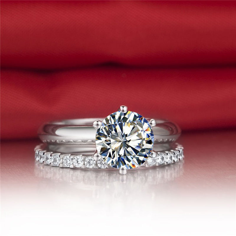 925 Silver Gold-plated Six-claw Ring With Moissanite Female T Carbon Diamond - Swefashionstore