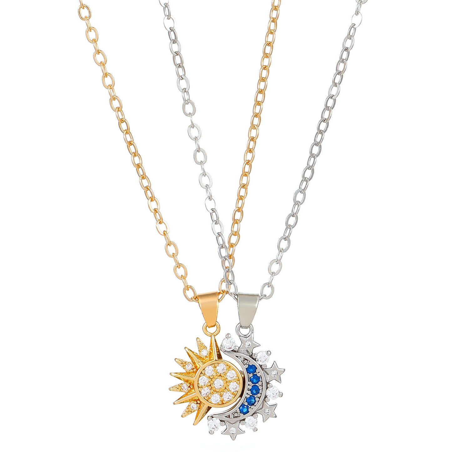 2pcs Necklace Sun And Moon Magnetic Pendant