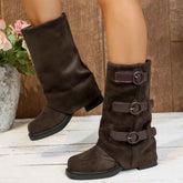 Vintage Suede Pantyhose Boots with Buckle Detail