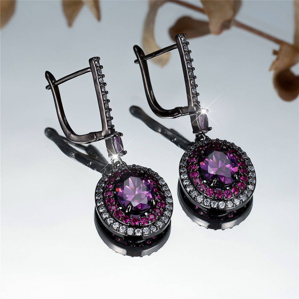 Entry Lux Colored Gems Egg-shaped Main Stone-Edge White Diamond Earrings