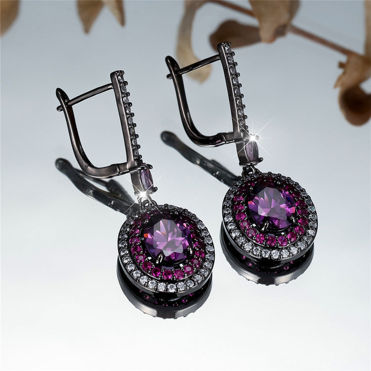 Entry Lux Colored Gems Egg-shaped Main Stone-Edge White Diamond Earrings - Swefashionstore