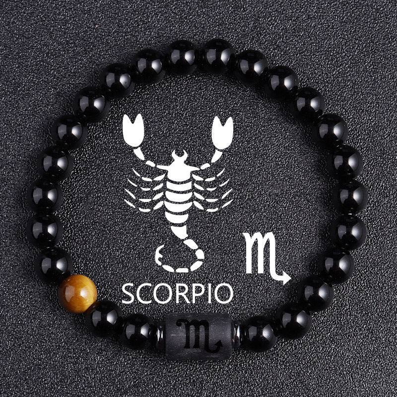 Armband aus schwarzem Glas mit Tigerauge der zwölf Sternbilder