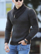 Independent Station Casual Slim Knit Pullover Sweater for Men with Scarf Collar Long Sleeves