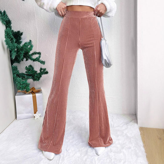 High Waist Lamp Wick Corduroy Bell-bottom Pants Wide Leg Women - Swefashionstore