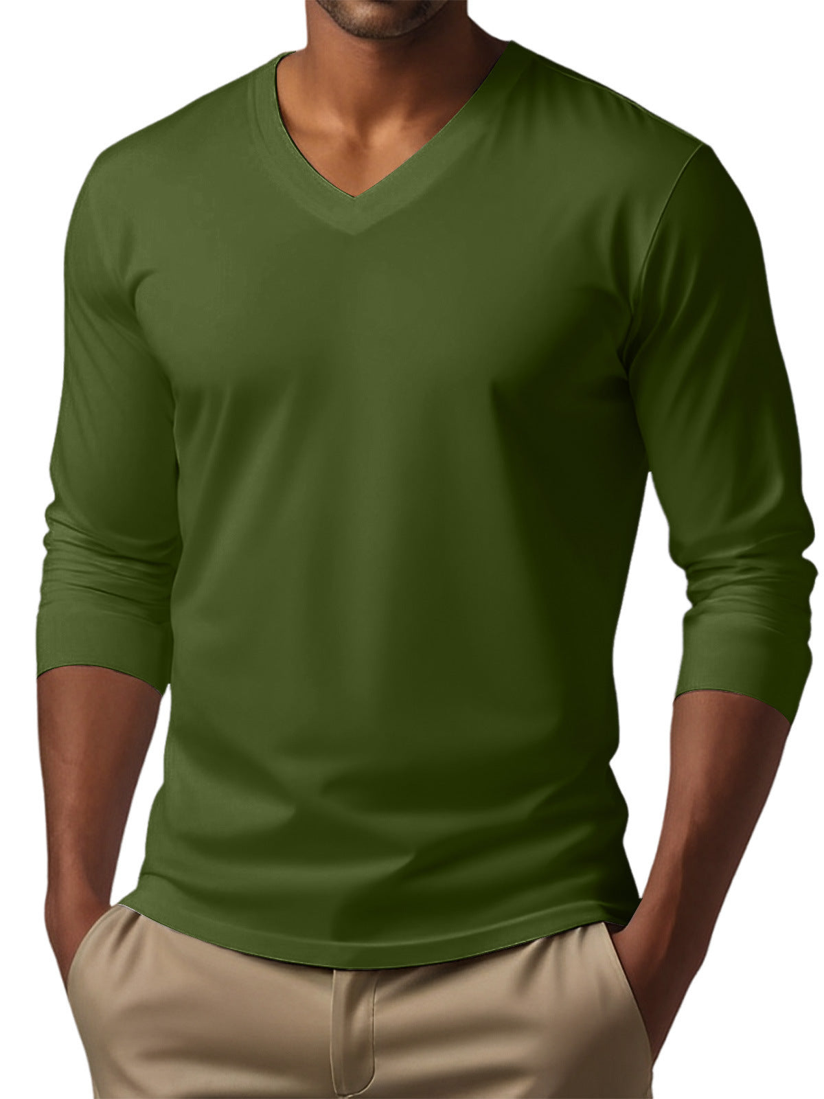 Men's versatile long sleeve pullover in green, digital print, casual wear, polyester.