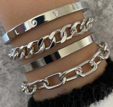 Schlichtes und glattes C-förmiges Hohlkettenarmband-Set