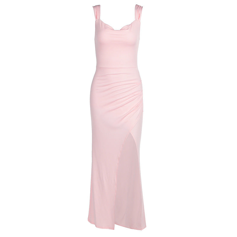 Slim Sleeveless Slit Dress With Back Tie Design - Swefashionstore