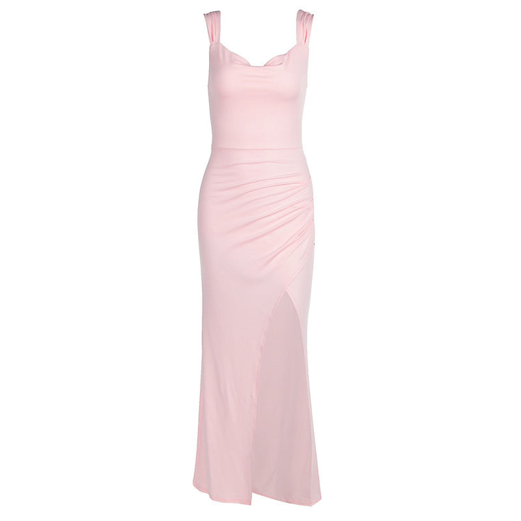 Slim Sleeveless Slit Dress With Back Tie Design - Swefashionstore