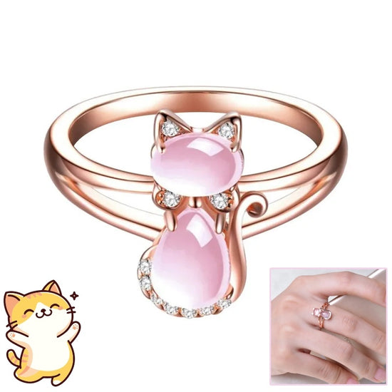 Rose Gold Plated Crystal Cute Animal Cat Ring Hibiscus Stone Crystal Diamond Ring Women Party Jewelry For Pet Lovers - Swefashionstore